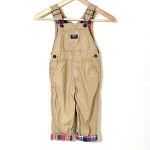 Osh Kosh Bgosh Boys Khaki Overalls 3T Plaid Lining Jumpsuit Toddler Farm Country